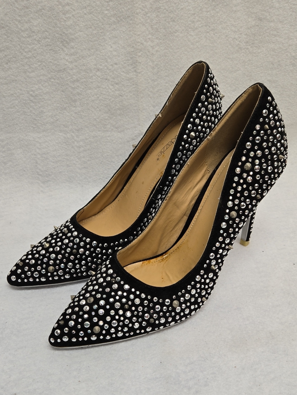 Shoe Dazzle Black Metal Embellished Pointed Toe Heels